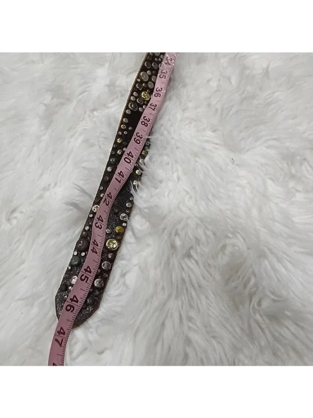Brown Leather Belt With Metal Studs & Peace Symbols XL 47 Inches